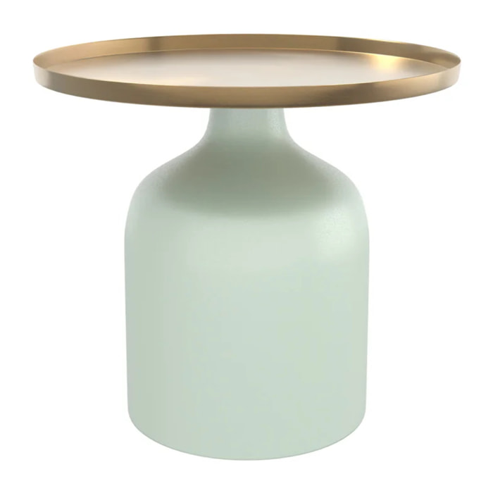 Table d'appoint ronde en métal vert d'eau et laiton D44,5 cm - Lyne
