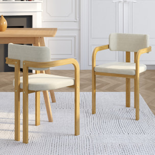 Chaises Elsa avec accoudoirs tissu beige pieds effet bois - lot de 6