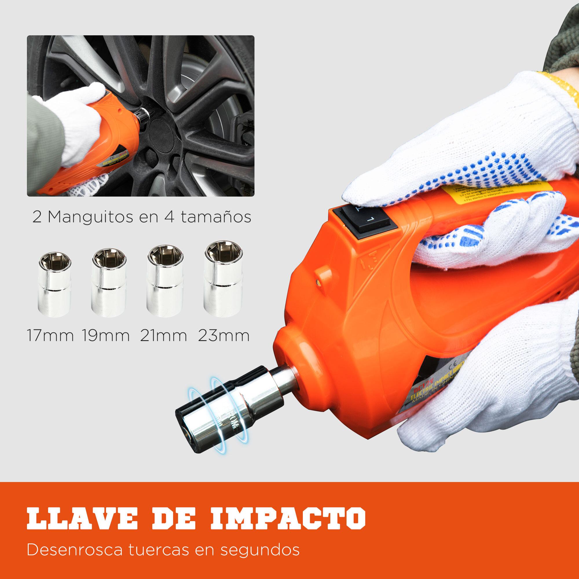 Kit de Gato Eléctrico para Coche 12V Kit de Gato de Piso 5 Toneladas de 15,5-45 cm con Reparación de Neumáticos Luz LED e Inflador para Automóvil SUV Sedán 36x33x16 cm Naranja