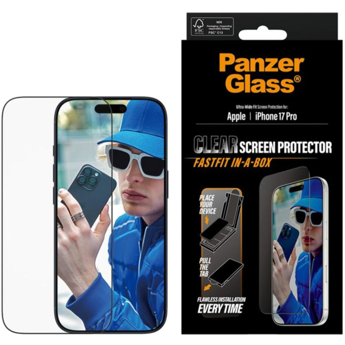 Protège écran PANZERGLASS iPhone 17 Pro verre trempé Pose facile