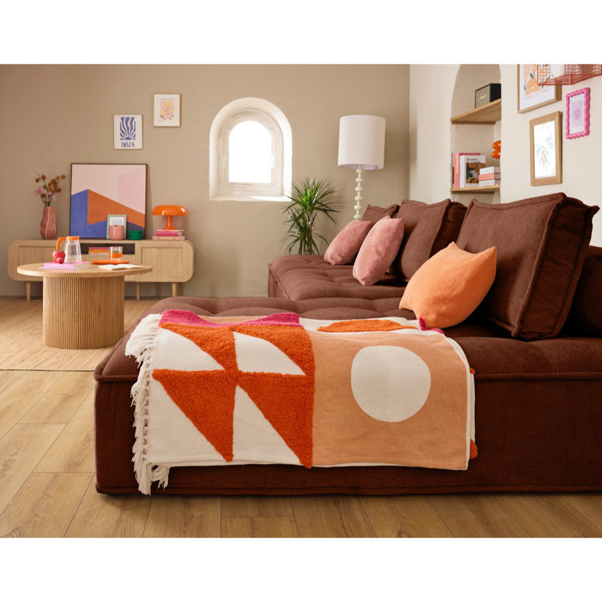 Marisol - canapé d'angle modulable 4 places - velours texturé - Terracotta