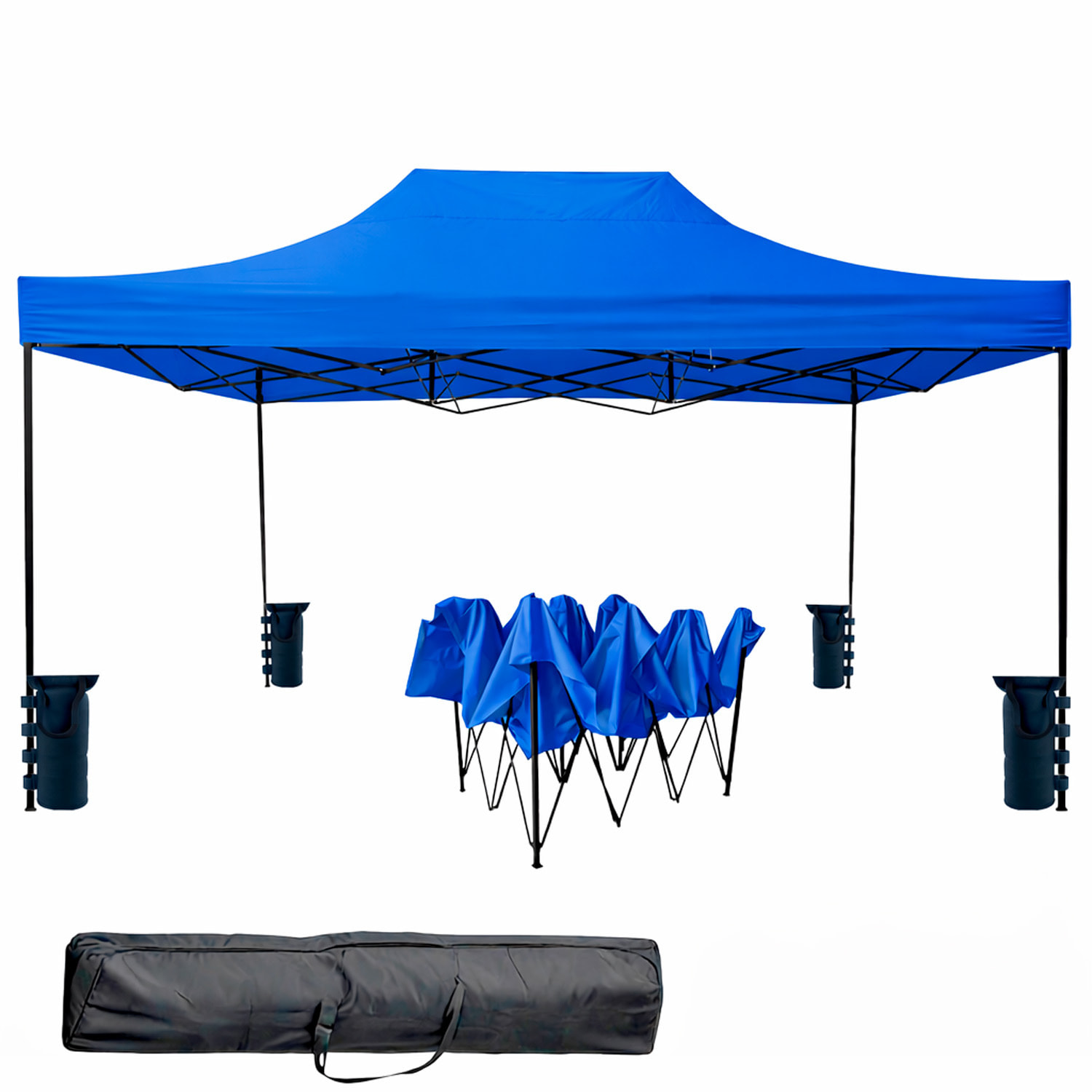Gazebo Professionale 3x4.5 M Richiudibile Automatico In Acciaio E Telo Oxford 1200D PVC Impermeabile Anti UV Struttura a Fisarmonica con Sacche Blu