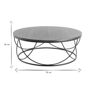 Table basse ronde bois foncé noyer et métal noir D80 cm LACE