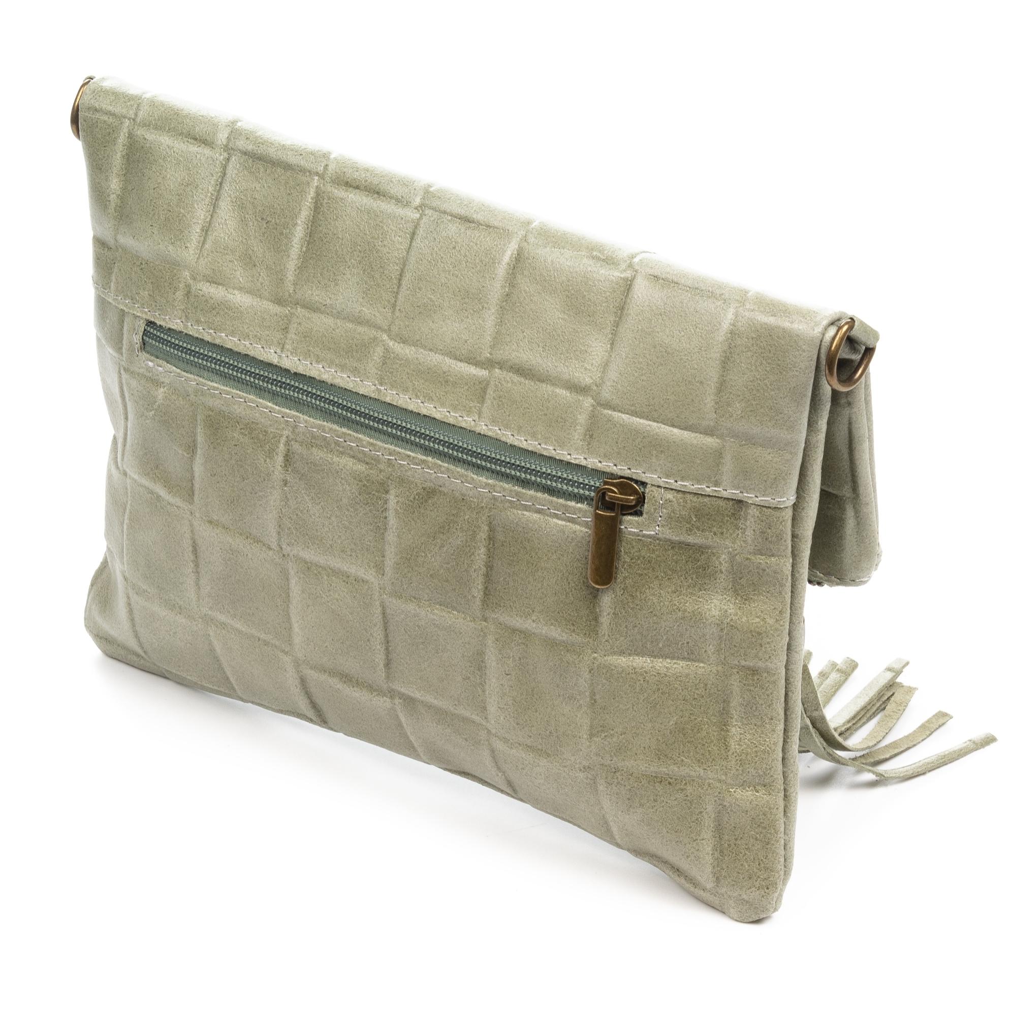 FIRENZE ARTEGIANI Alzano bolso bandolera mujer. Piel auténtica Gamuza con grabado geométrico grande. Fabricado en Italia 27x5x29 Cm. Color: Verde Claro Militar