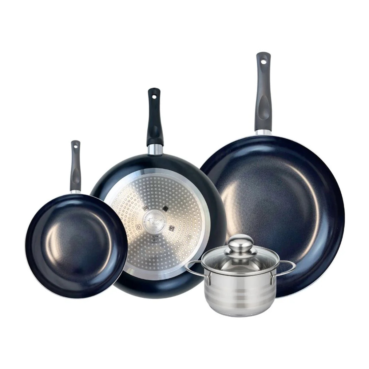 Ensemble de 3 Poêles de cuisson 20, 28 et 32 cm et 1 faitout 14 cm Elo Prima Brillant