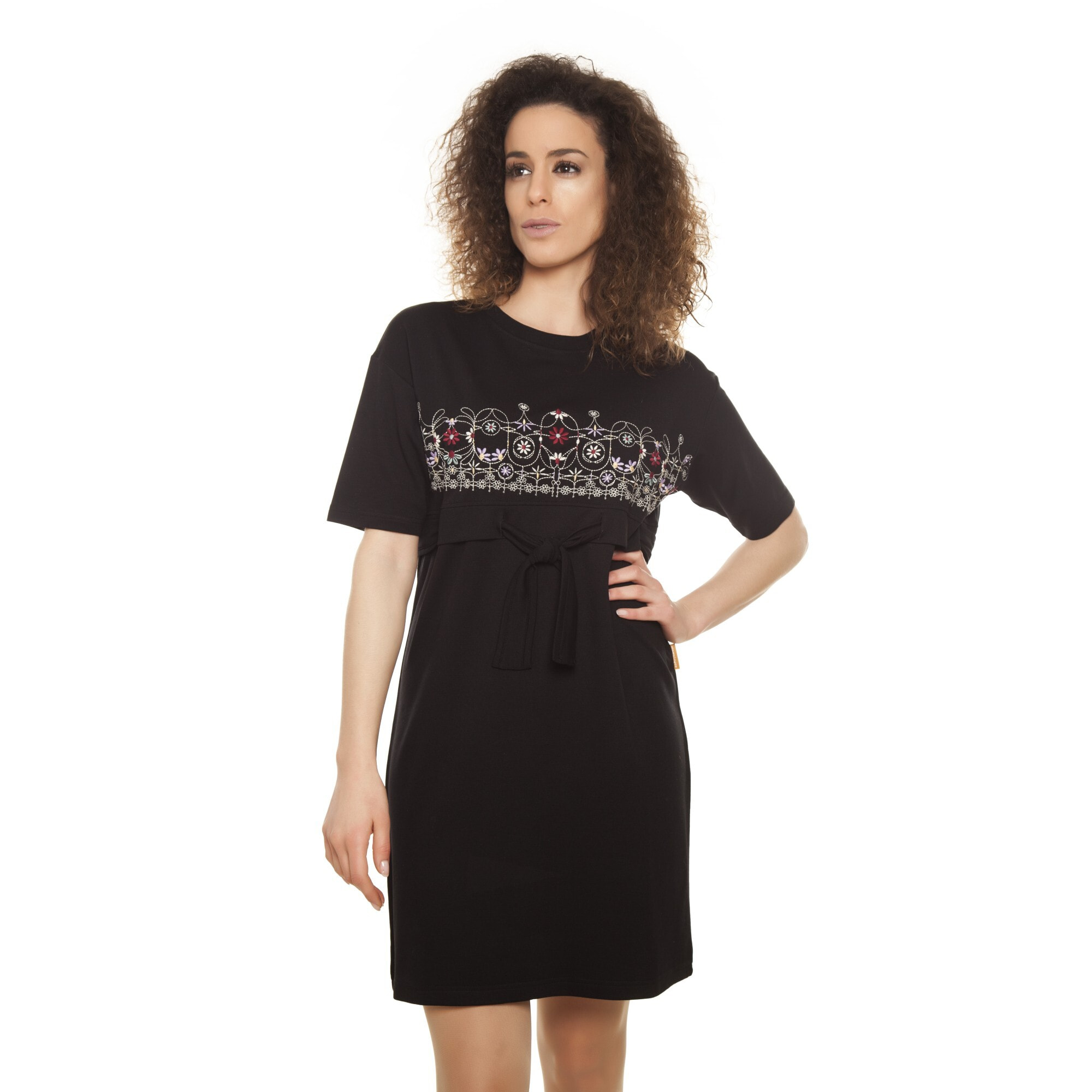 Mamatayoe Vestido Albrizzi Para Mujer, Manga Corta, Escote Redondo, Negro