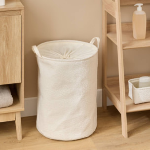 Panier à linge bouclette rond pliable 56L blanc