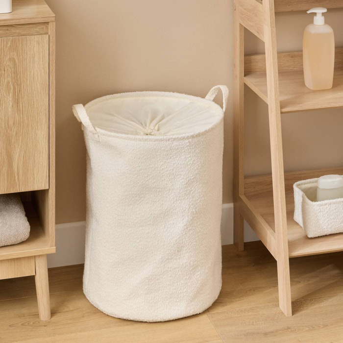 Panier à linge bouclette rond pliable 56L blanc