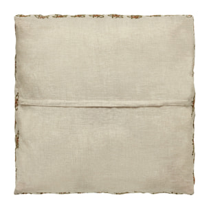 Housse de coussin brodée en lin, Made in France, FLEURS , naturel
