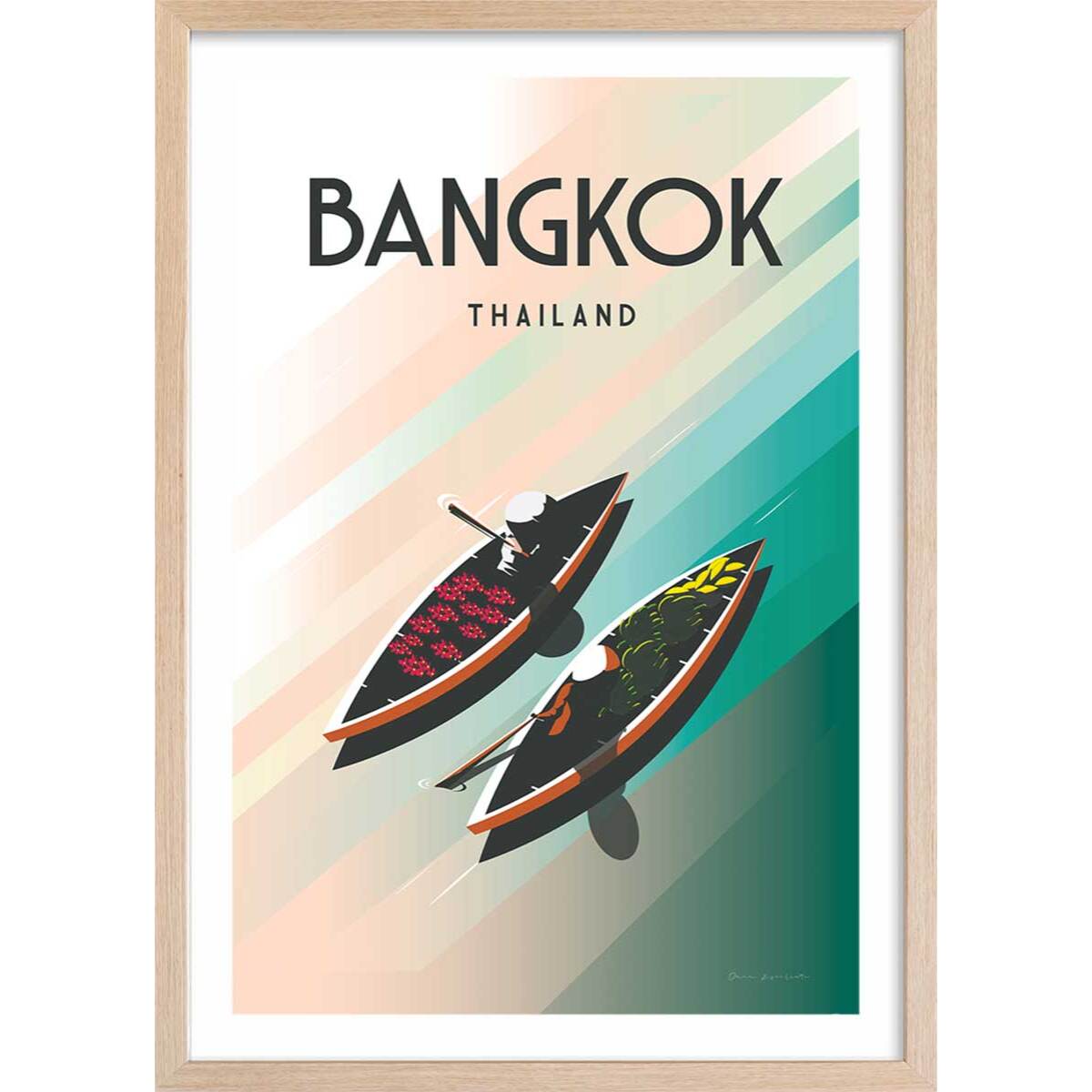Affiche ville voyage Bangkok Thailand Affiche + cadre en bois - Chêne