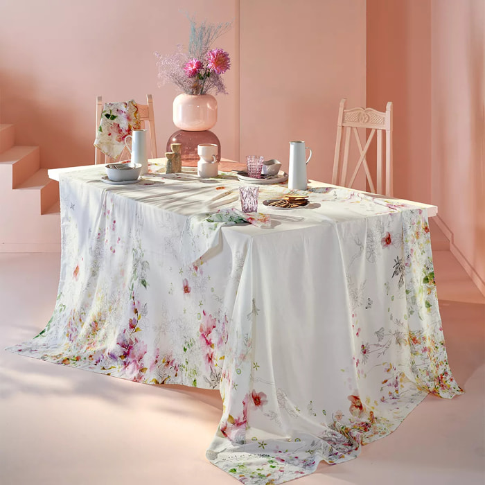 Nappe Jardin sauvage blanc lavé