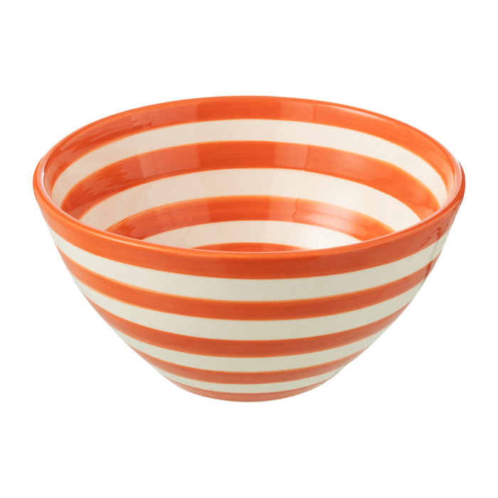 J-Line bol Granada Stripes High - céramique - blanc/orange - medium - Ø 22 cm