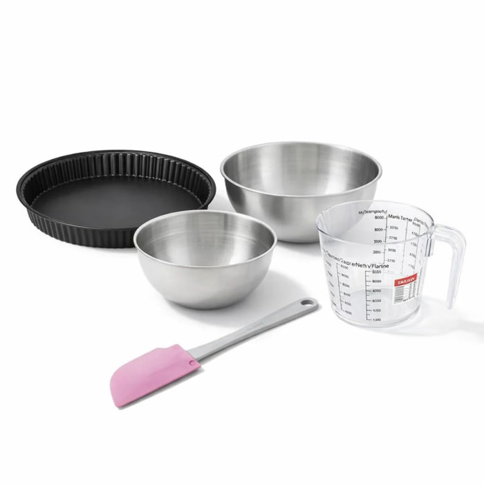 Set pâtisserie avec moule à quiche lorraine antiadhésif, 2 bols à mixer, verre mesureur et spatule Zenker