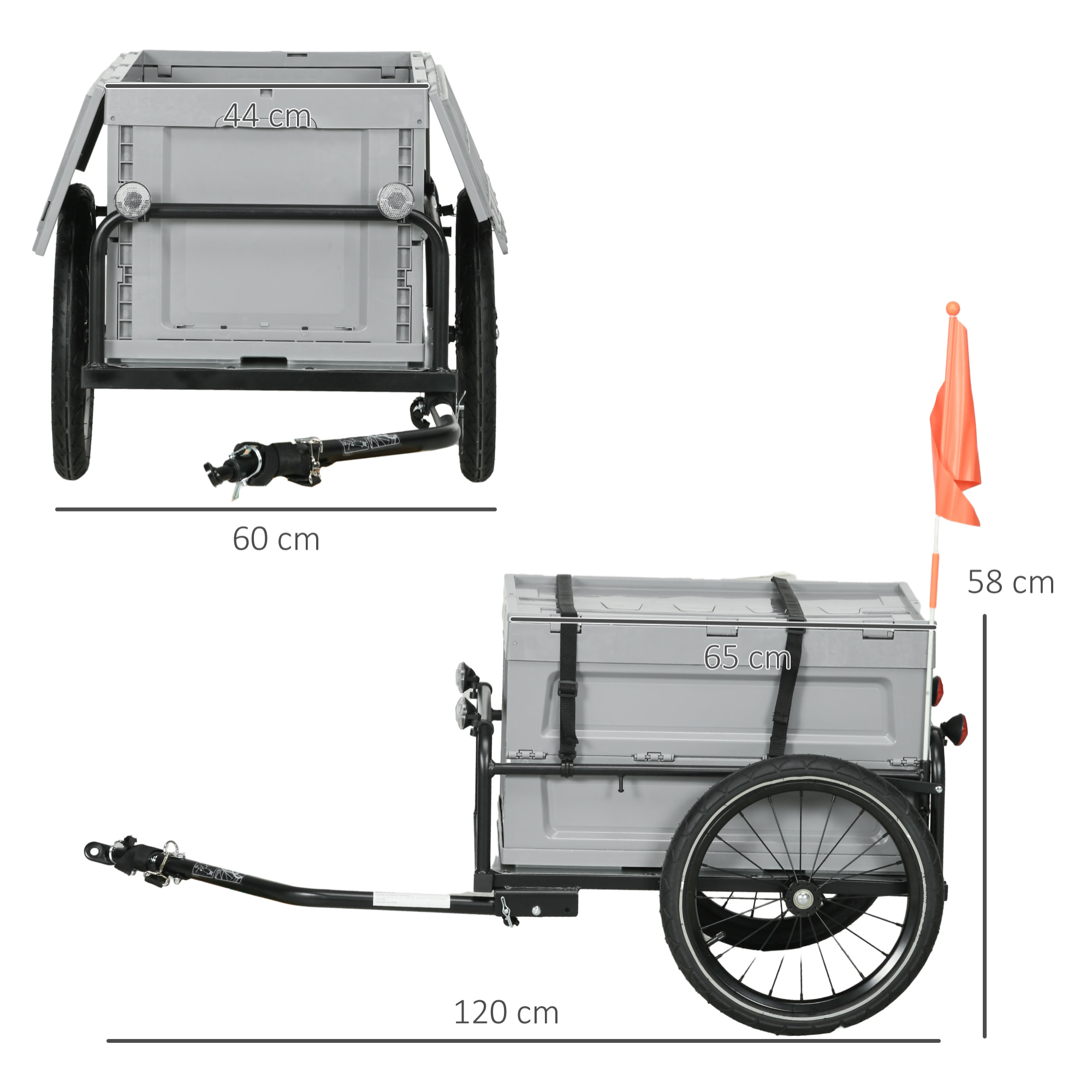 Remorque à vélo pliable avec coffre de rangement charge max. 40 Kg gris