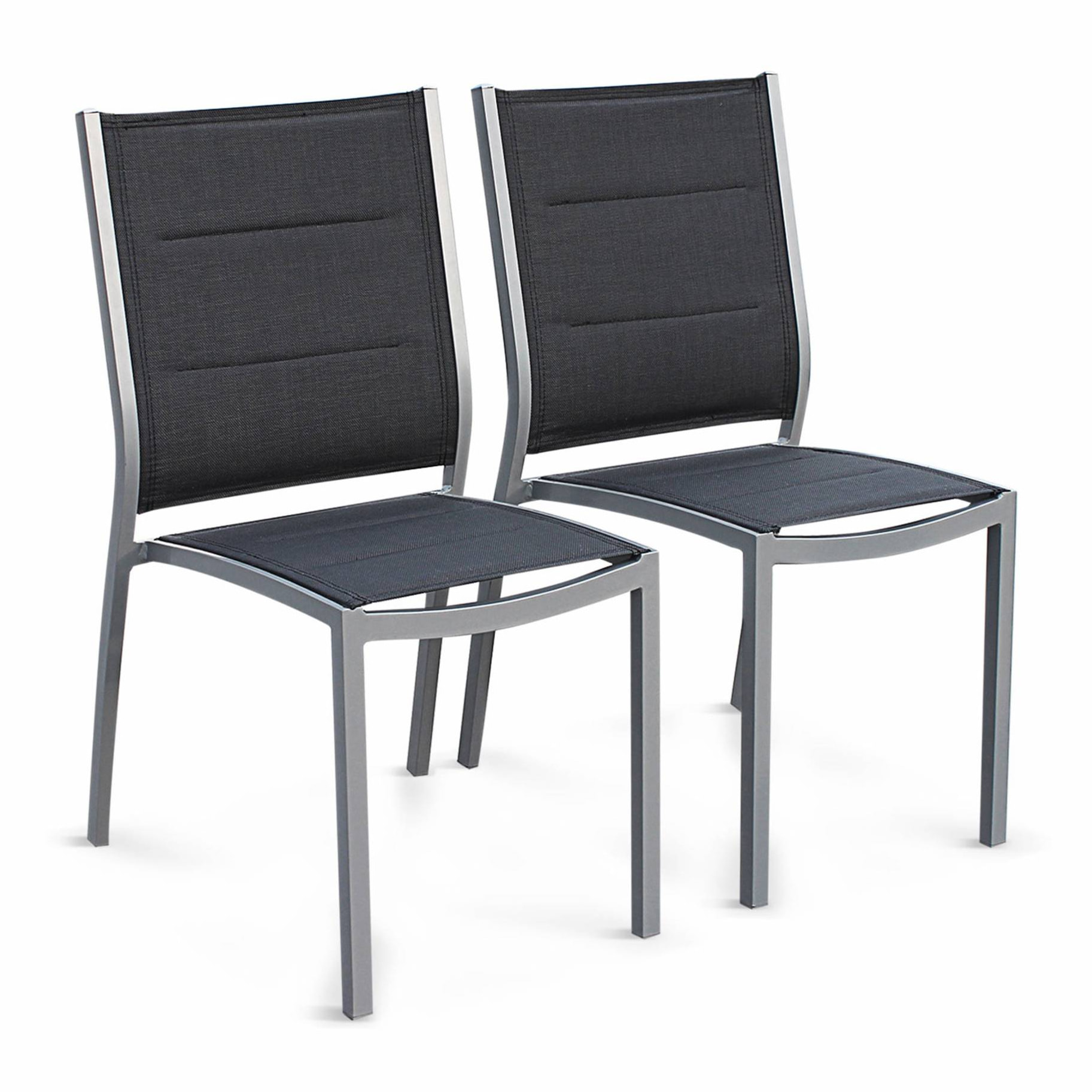 Lot de 2 chaises - Chicago / Odenton - Aluminium et textilène gris