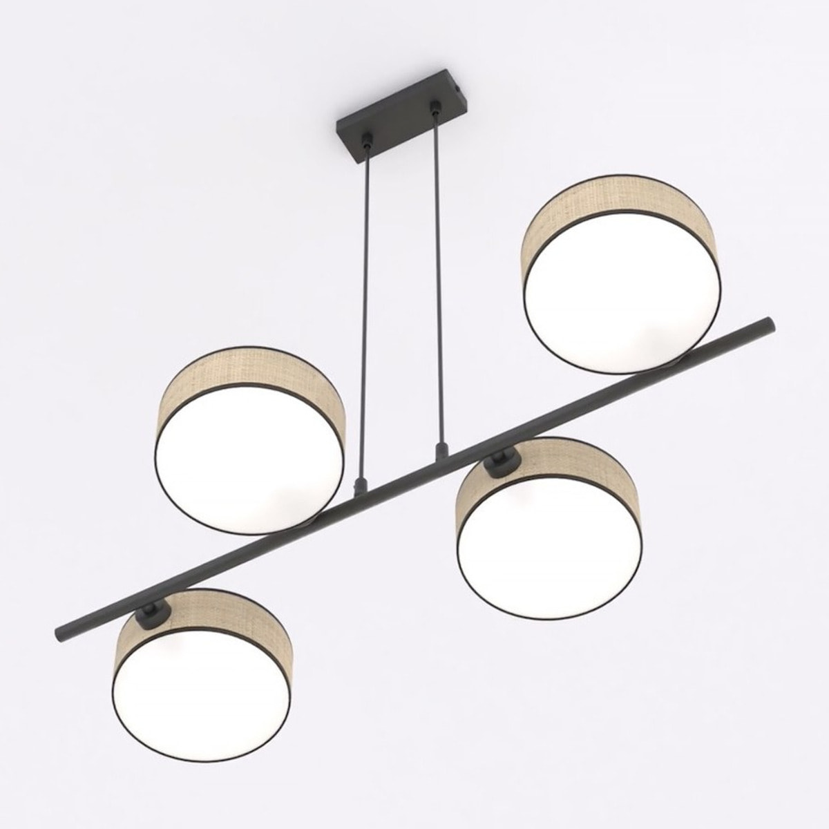 Lampada a sospensione DRUMZ in acciaio nero e rattan