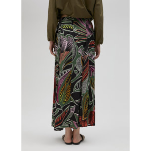 Gonna pieghettata con stampa tropicale