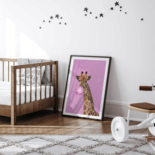Affiche enfant girafe rose Affiche sous cadre noir