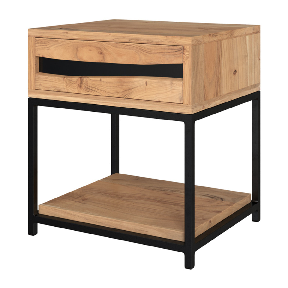 Table de chevet en bois d'acacia et métal, 1 tiroir et 1 étagère - Alabama
