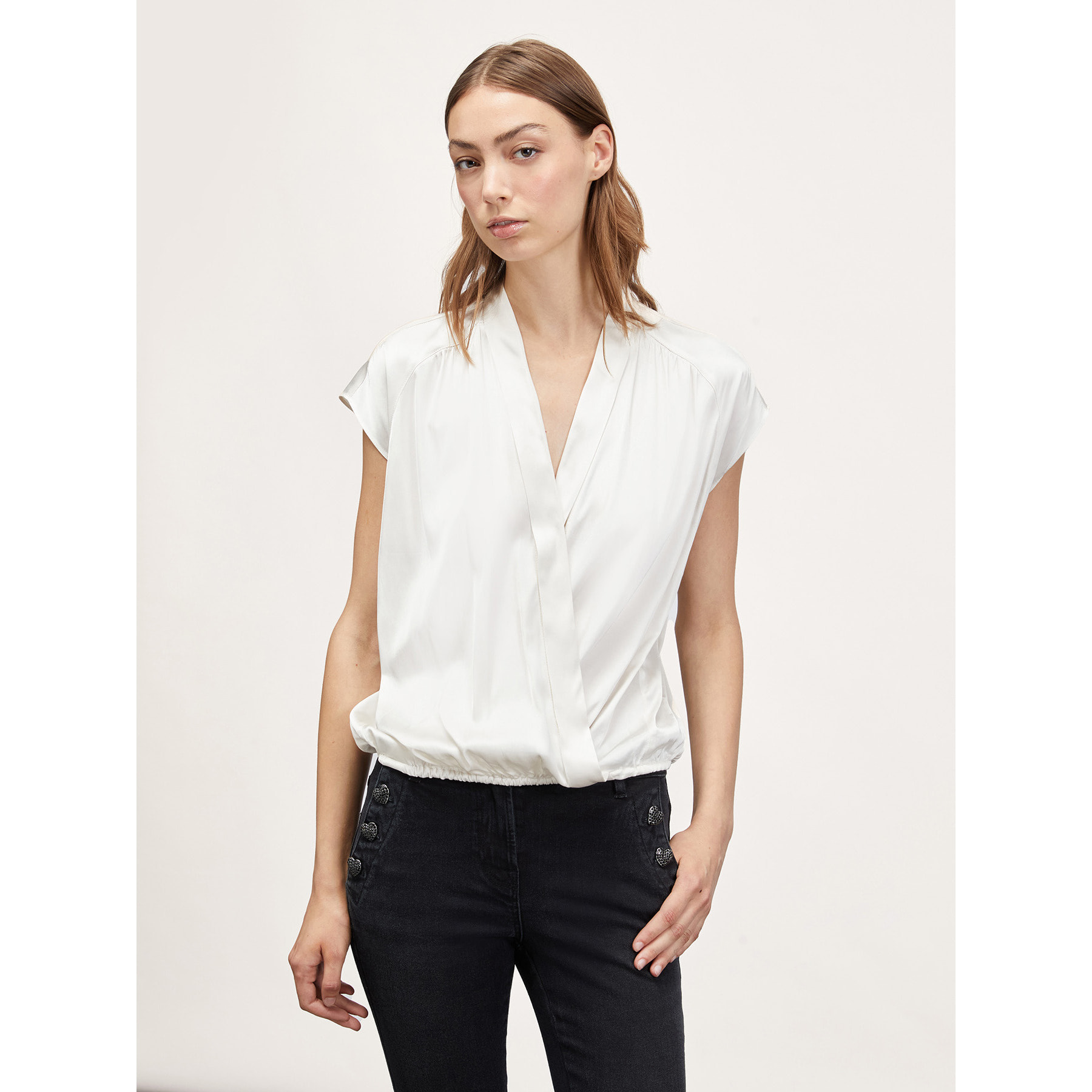 Motivi - Blusa quimono de raso - Blanco