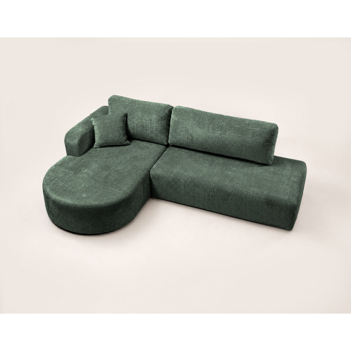 Miro - Canapé d'angle gauche 4 places convertible avec coffre en velours texturé - Vert