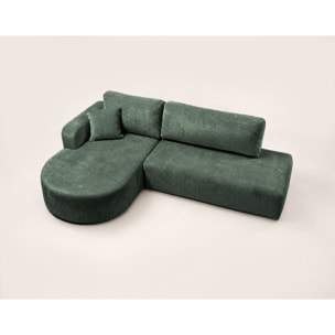 Miro - Canapé d'angle gauche 4 places convertible avec coffre en velours texturé - Vert