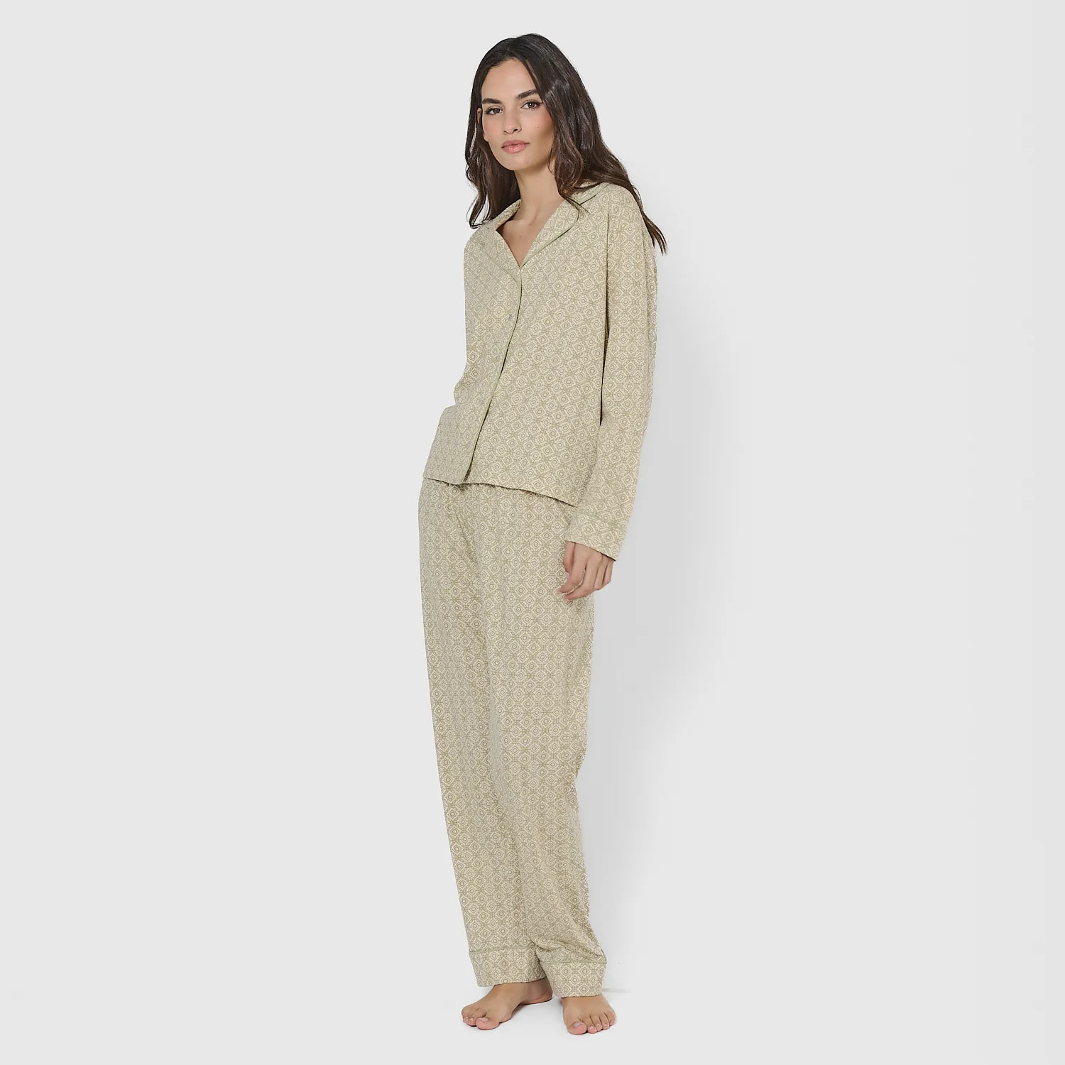 Camicia lunga da caccia in cotone con motivo mandolia