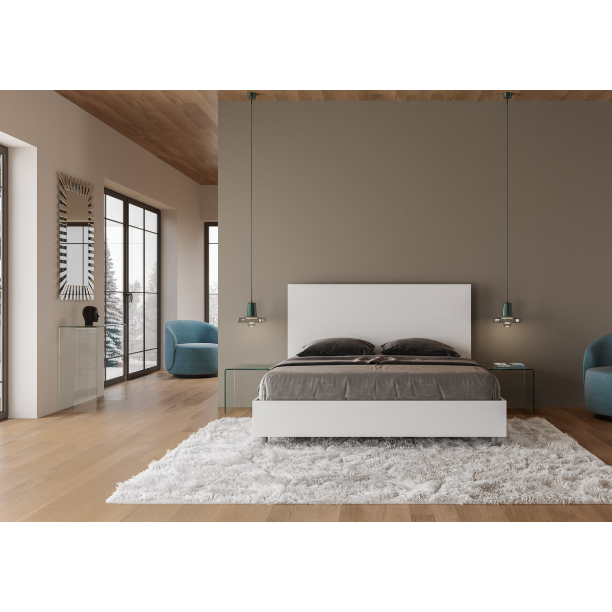Letto senza rete 160x200 bianco frassino New Egos