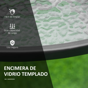 Mesa de Cristal de Jardín con Agujero para Sombrilla Mesa para Comer Redonda con Marco de Acero para Exterior Terraza Balcón Ø106,5x71 cm Negro