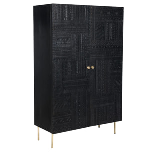 Armoire gravée en bois noir et métal doré - Chimane