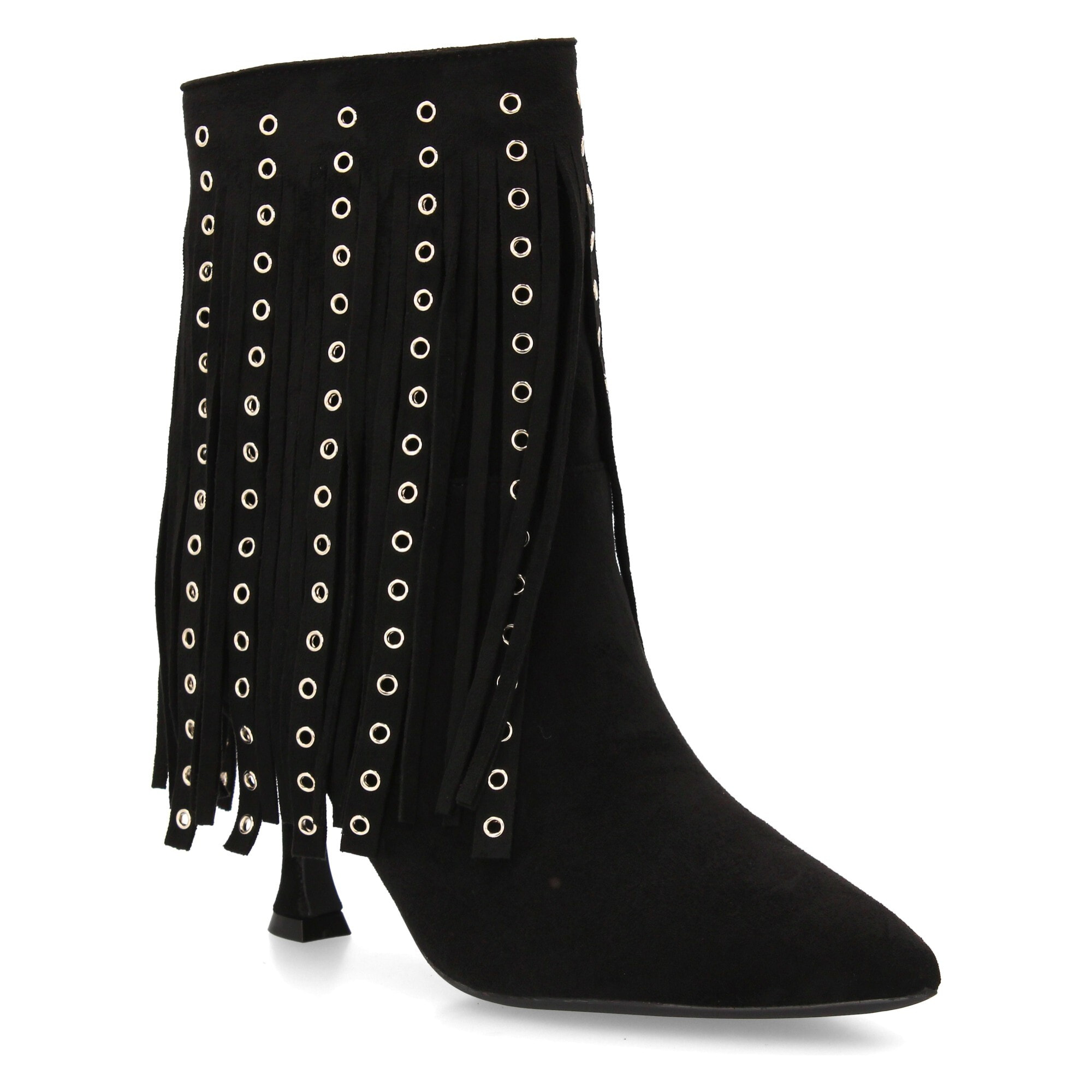 Botín de tacon flecos y tachuelas metálicas