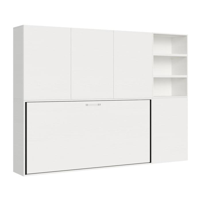 Armoire lit escamotable horizontal 1 couchage 85 Kando composition F Frêne Blanc