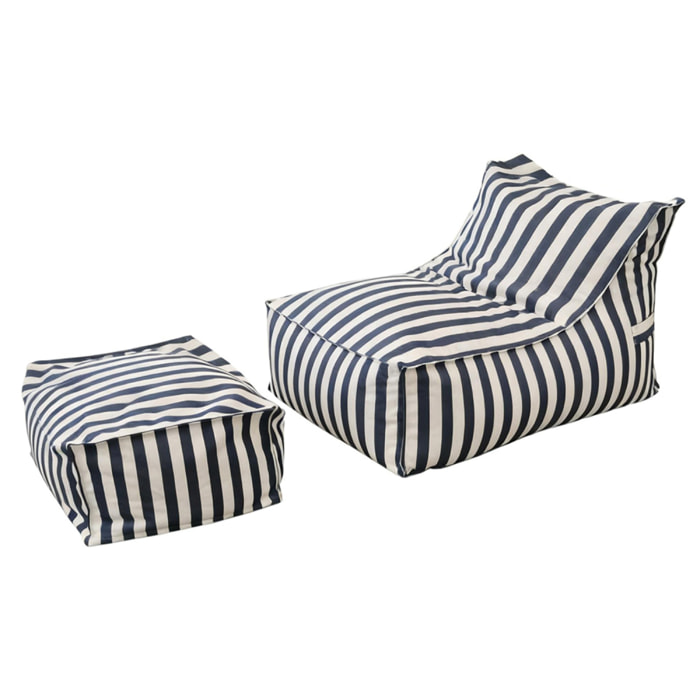 BOLOGNE Ensemble de poufs d’extérieur rayés bleu déperlant et