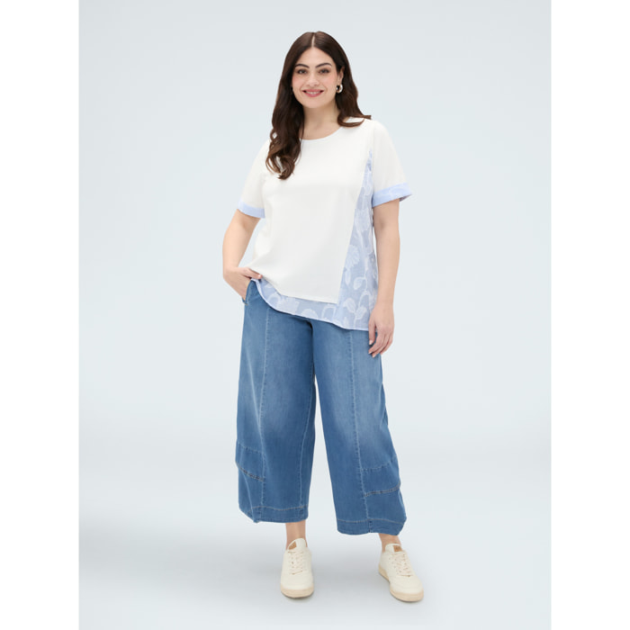 Fiorella Rubino - T-shirt in jersey con inserti a righe - Bianco