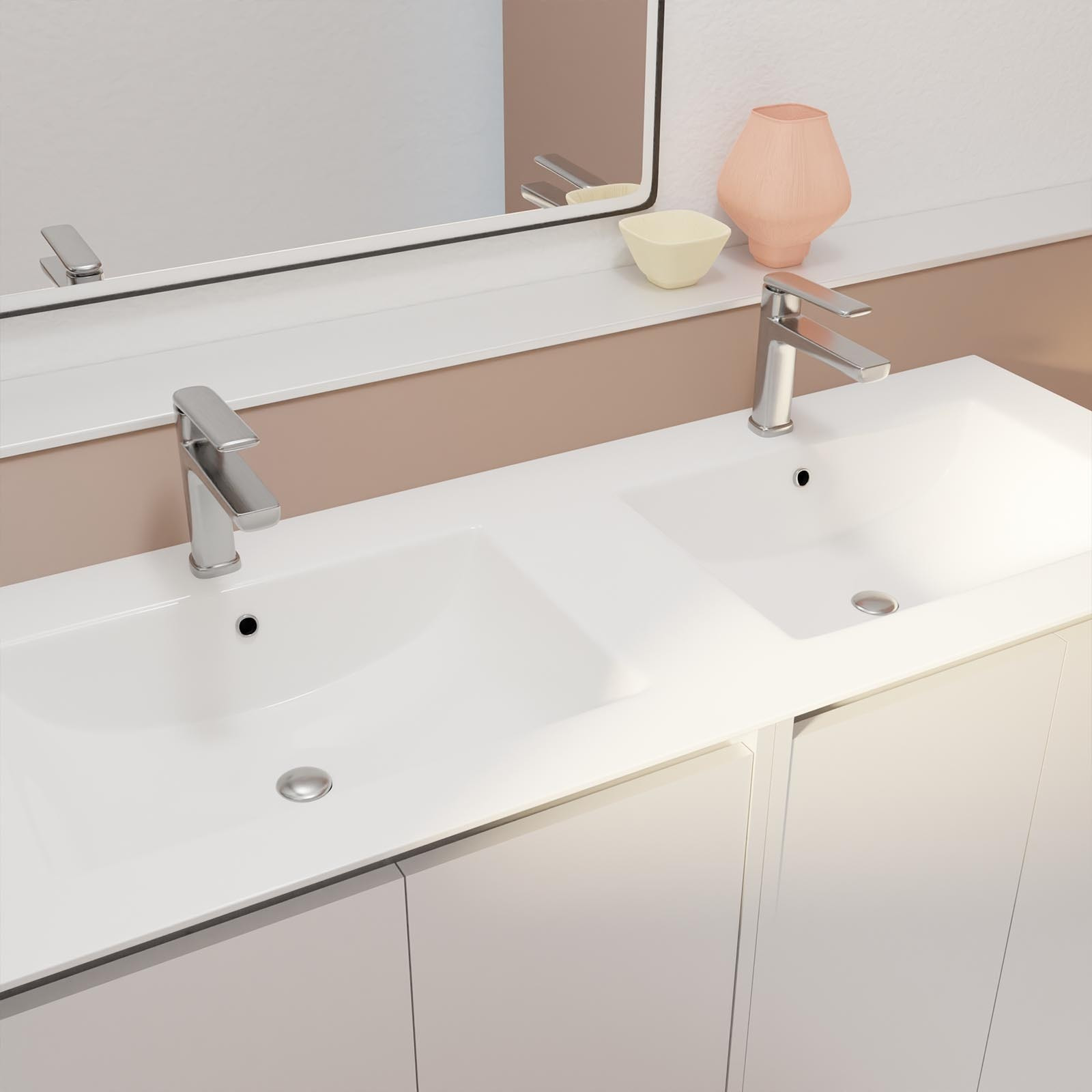 Pack Meuble Salle de Bains 120 cm Laqué Blanc, 4 portes avec Vasque Céramique - XENOS