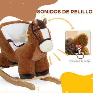 Caballo Balancín para Niños de 18-36 Mesas Caballo de Juguete con Sonido Asas Cinturón de Seguridad y Base de Madera Carga 25 kg 68x33x45 cm Marrón
