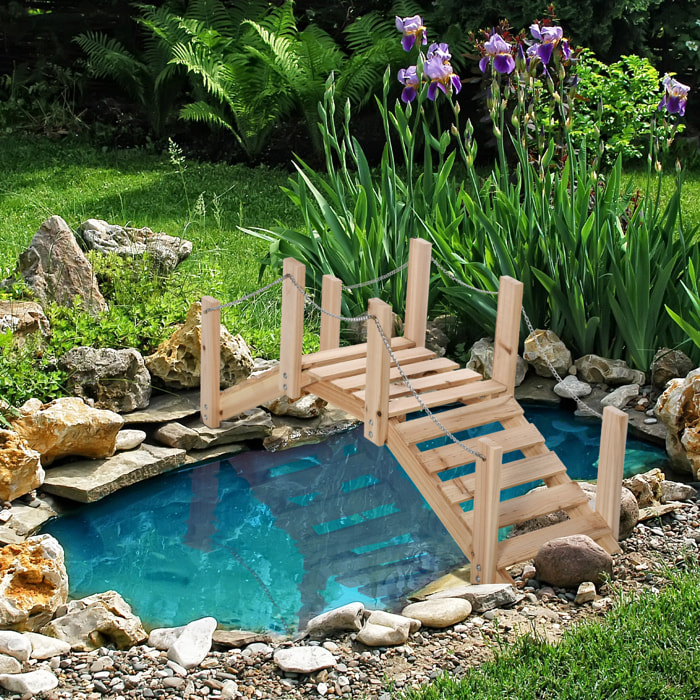 Puente de Jardín de Madera con Pasamanos de Cadenas Metálicas Puente Decorativo para Estanque Carga 5 kg para Decoración Patio 100x32x48 cm Madera Natural