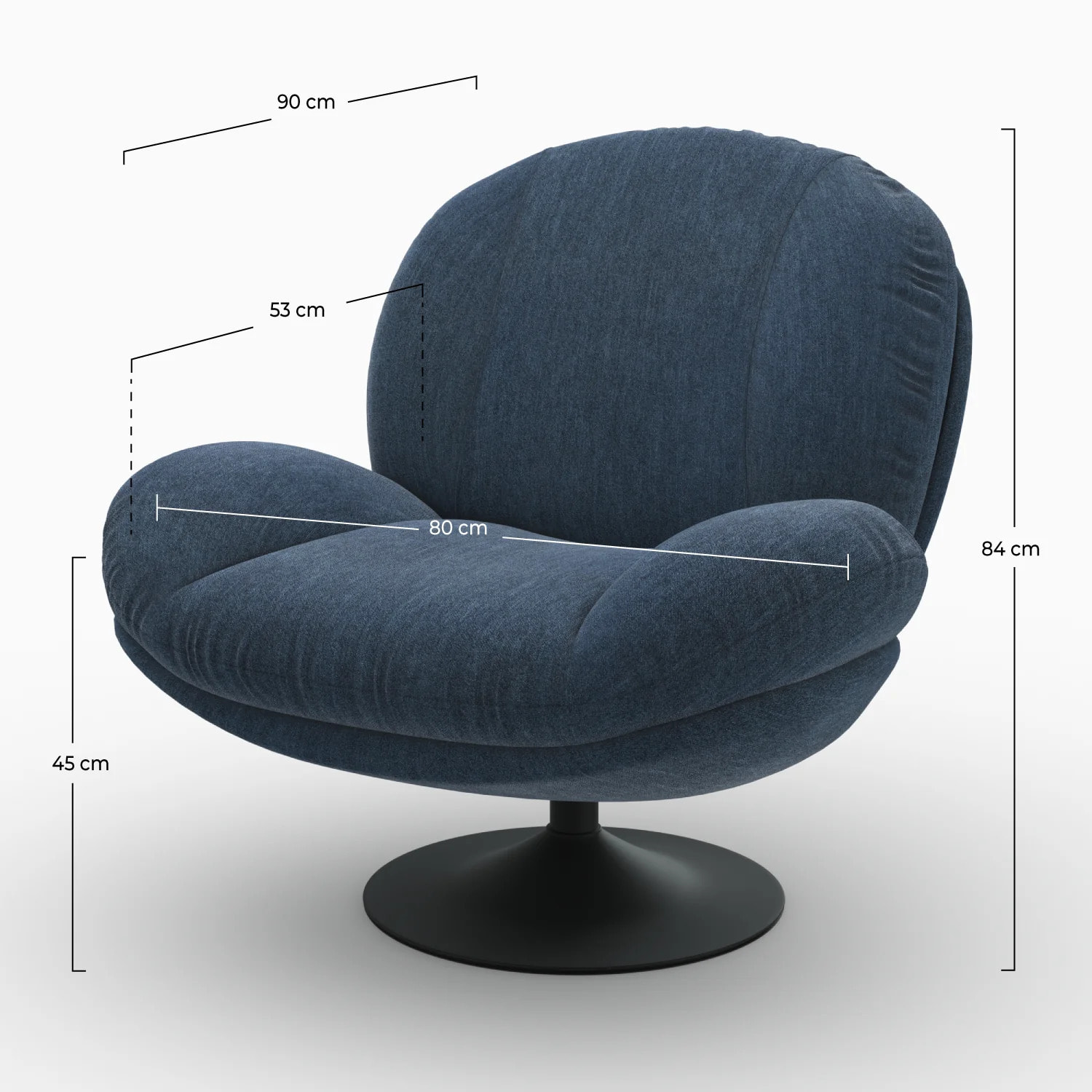 Fauteuil pivotant en tissu effet velours bleu nuit - Ricci
