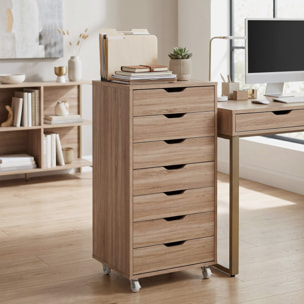 Caisson bureau - rangement bureau 7 tiroirs - dim. 47,5L x 39,5l x 90H cm - effet bois clair