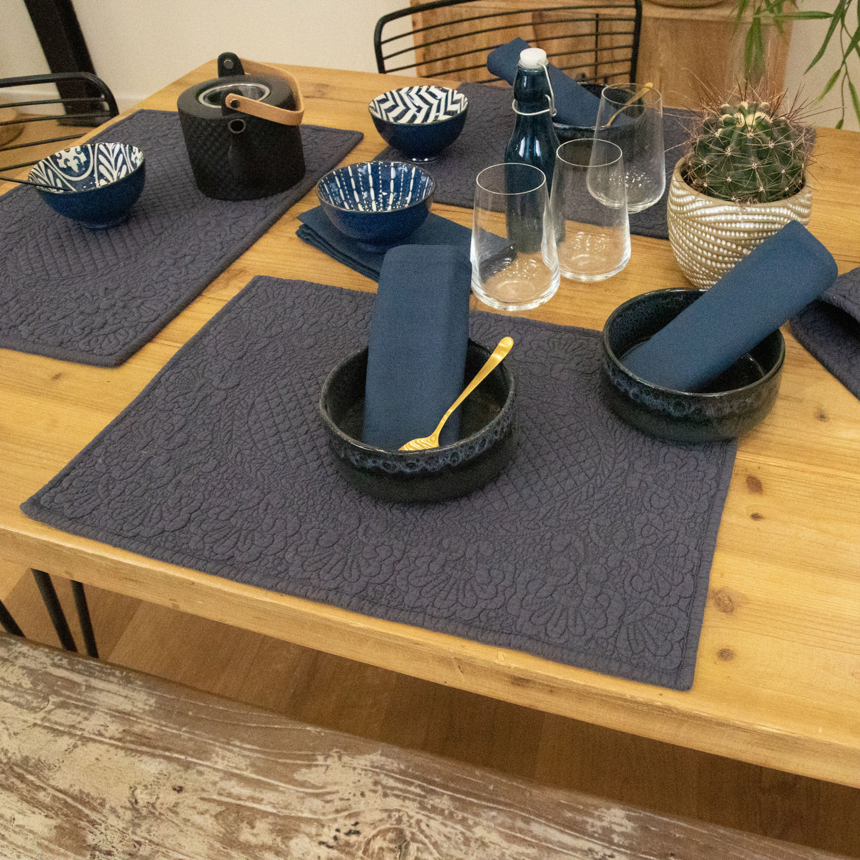 Set de table boutis - Gris anthracite