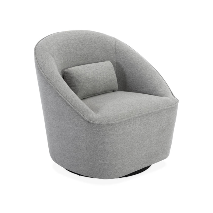 Fauteuil pivotant 360° en tissu gris clair. avec coussin LANA L 80 x P 73 x H77cm