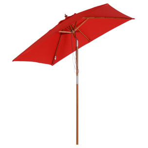 Parasol rectangulaire inclinable bois polyester haute densité 2L x 1,5l x 2,3H m rouge