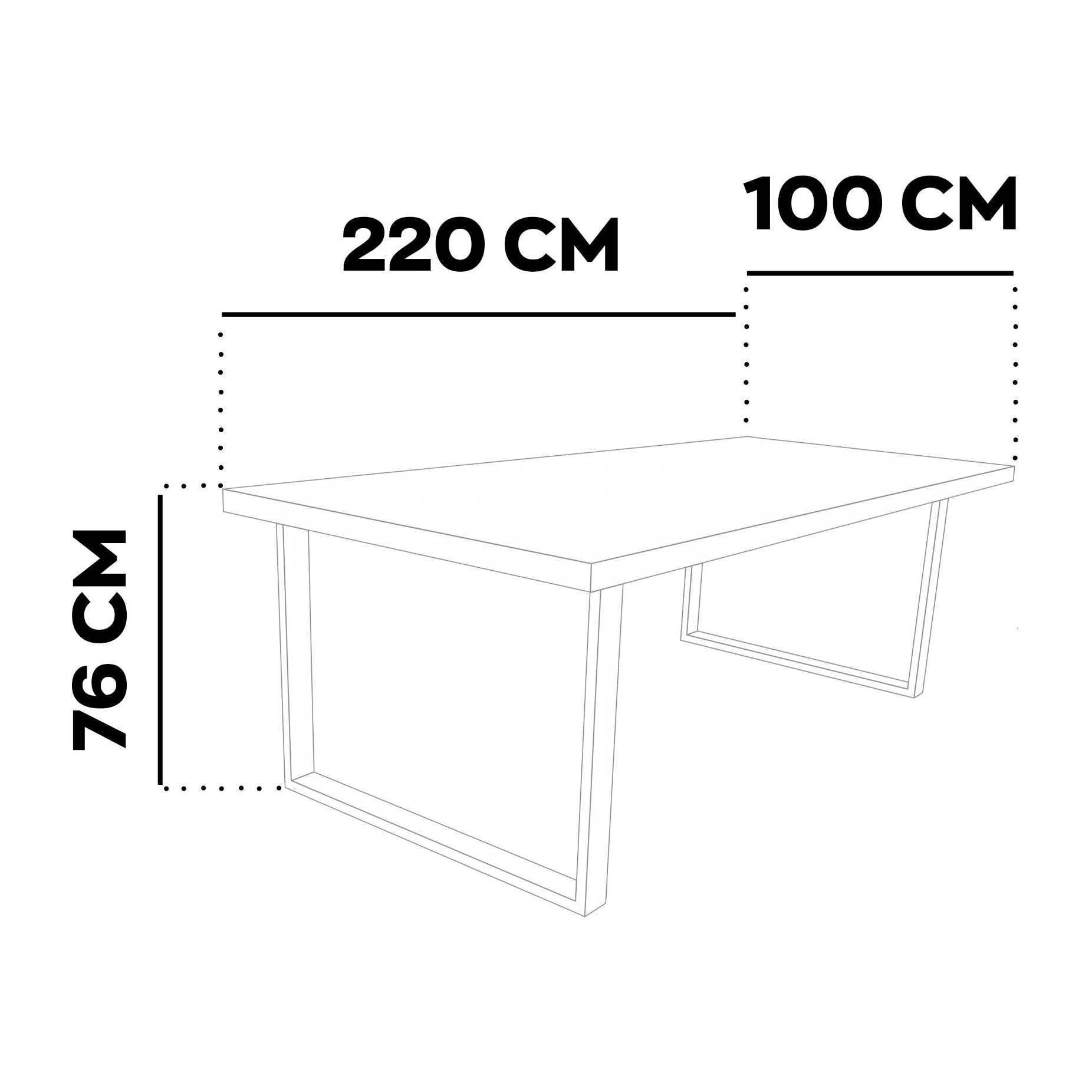 Tavolo da pranzo 220x100cm in legno e metallo con piedi squadrati e ripiano in colore legno nero