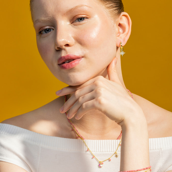 Collar con Cristal Rosa acabado oro 18k