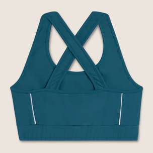 Top tecnico con spalline incrociate e profili bianchi