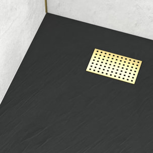 Receveur de douche Noir Effet Pierre 80x120 cm et Grille décor Perforée Or Doré Brossé