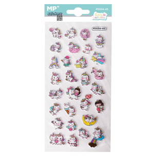PACK 24 Uds. PEGATINAS STICKERS RELIEVE DISEÑO UNICORNIO