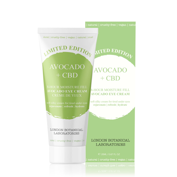 Crema de ojos hidratante de 8 horas de aguacate + CBD de edición limitada 20 ml