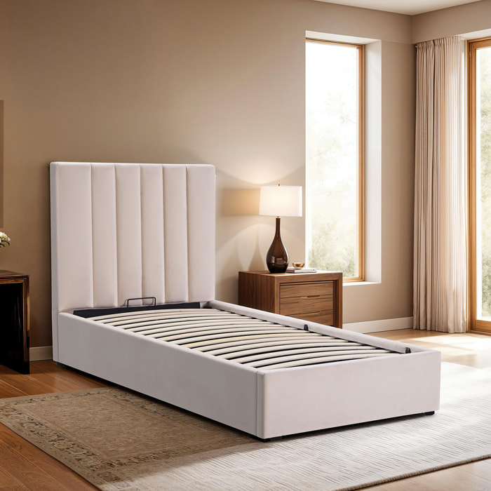 Lit coffre Giulia velours beige - 1 place