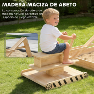 Arenero para Niños de Madera con Excavadora, Arenero Infantil con Asiento Giratorio 360° y Forro de Tela no Tejida, sin Motor, Caja de Arena para Niños de 3-6 Años, 184x90x56 cm, Natural